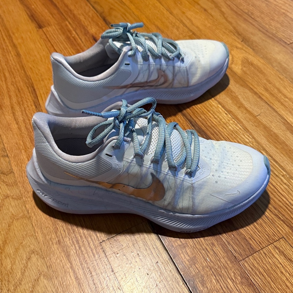 Nike Air Zoom, White and Light Blue Athletic Sneakers